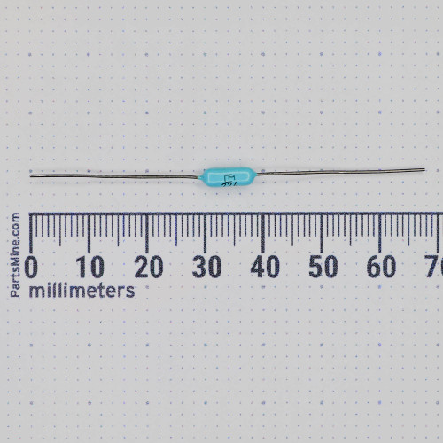 Axial ceramic capacitor body clean with clear "CF1" and "224" markings, leads straight and untarnished.