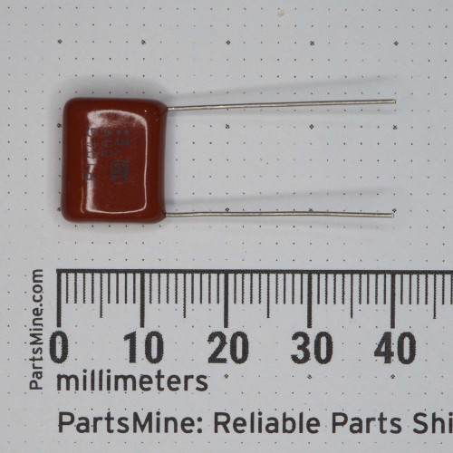 Capacitor body marked "P104G 50V 104 G" with clean, straight leads showing no signs of use.