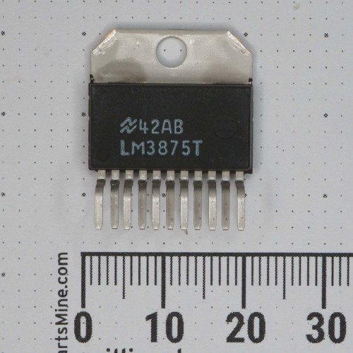 National Semiconductor LM3875T IC with "42AB" date code. Leads are straight and clean. Heatsink tab shows no corrosion.