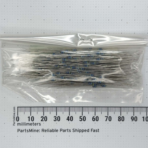 Axial-lead resistors with blue body and multicolor band markings; long tinned leads approximately 95mm tip-to-tip per ruler.