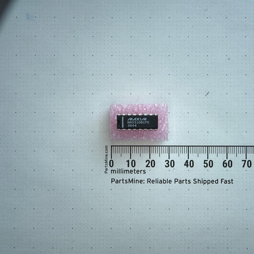 Maxim MAX510BCPE 16-pin DIP IC on pink foam beside a metric ruler.