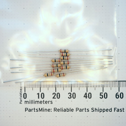 Transohm 5J250 18 ohm carbon film resistors with color code bands next to a metric ruler.