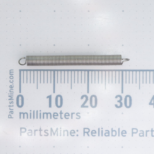 Century Spring S-508CS extension spring shown against a metric scale.