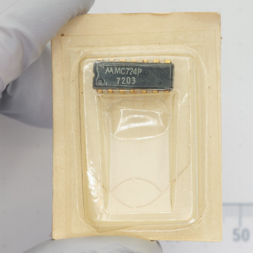 Top view of Motorola MC724P IC in blister packaging with part markings.
