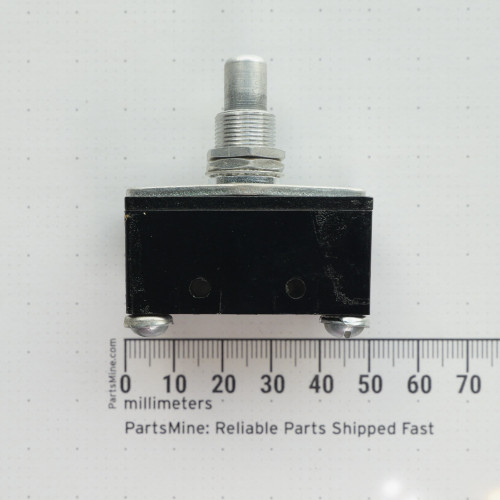 Side profile of Licon Switch 14-338 showing plunger actuator against a metric scale.