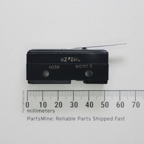 Side view of Micro Switch BZ-2RL alongside a millimeter ruler.