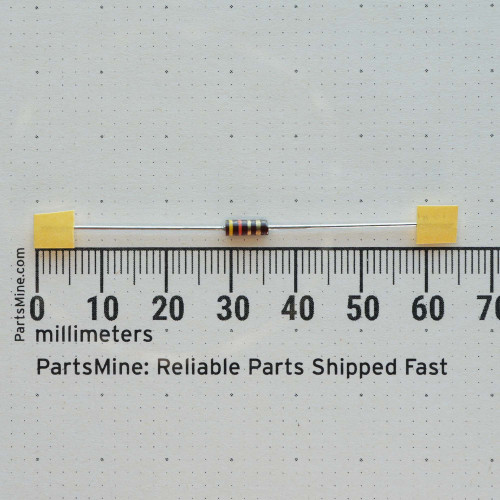 Unbranded R-4.3ohm-CC axial resistor next to a millimeter scale.