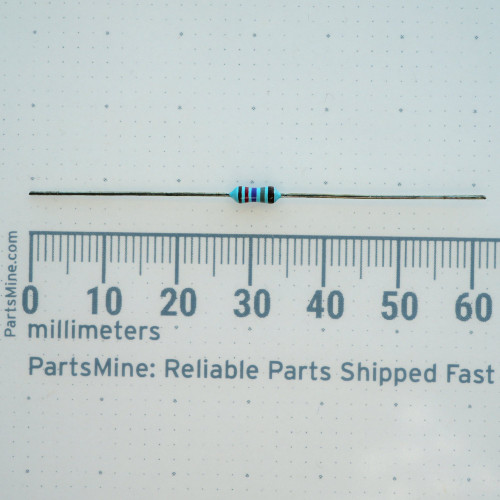 Unbranded 18.7K.25W-R 1/4 watt resistor shown against a millimeter ruler.