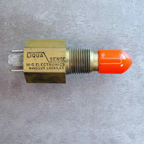 Liqua-Sense LQD-5 liquid sensor with orange protective cap and brass body.