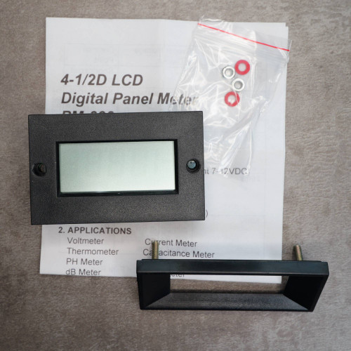 C+C PM328 digital panel meter components, bezel, hardware, and manual.