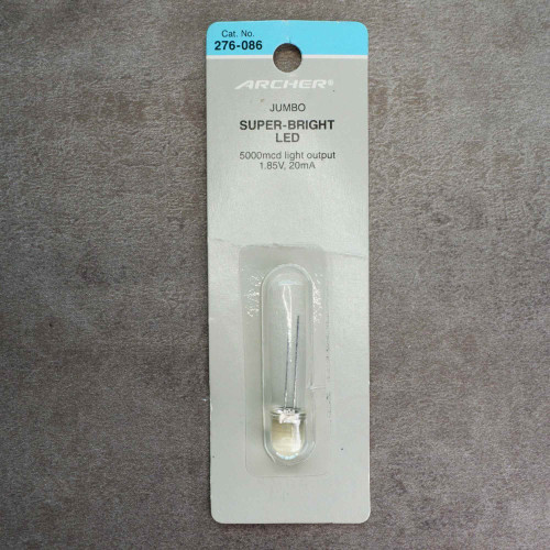 Front of packaging for Archer 276-086 jumbo super-bright LED.