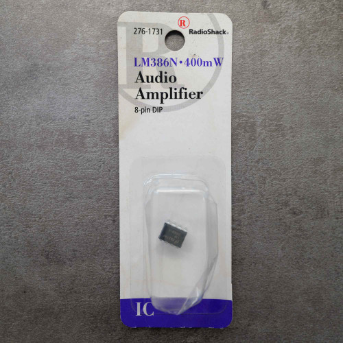 Carded packaging for Radio Shack 276-1731 LM386N audio amplifier IC.