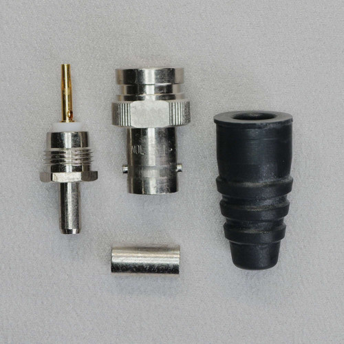 Amphenol 31-356 connector components including body, contact pin assembly, crimp ferrule, and rubber boot.