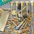 Close-up of gold-plated contact strip and transistor cans in scrap lot 101526-120G.