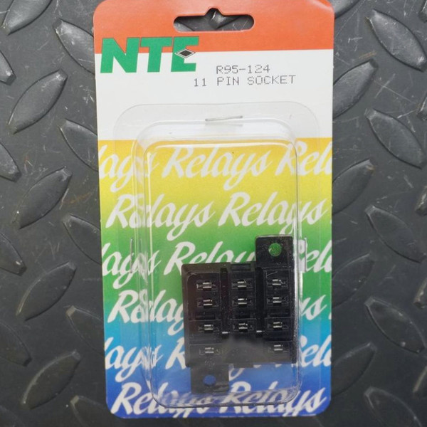 Black NTE R95-124 11-pin blade socket, receptacles and corner mounting ears in view