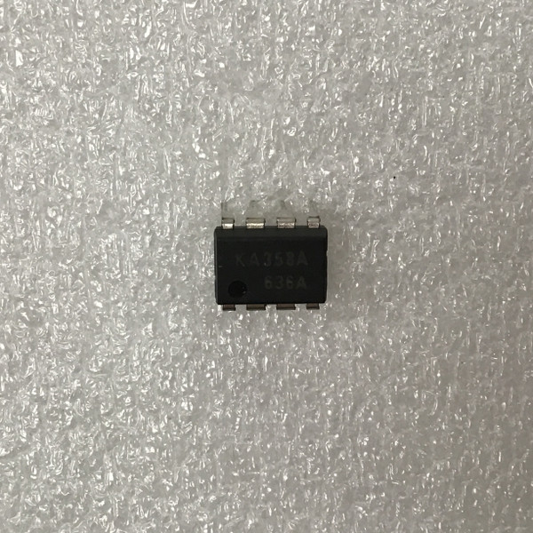 DIP-8 plastic package; top markings read "KA358A" and four-character code "838A"; eight leads, no visible damage.