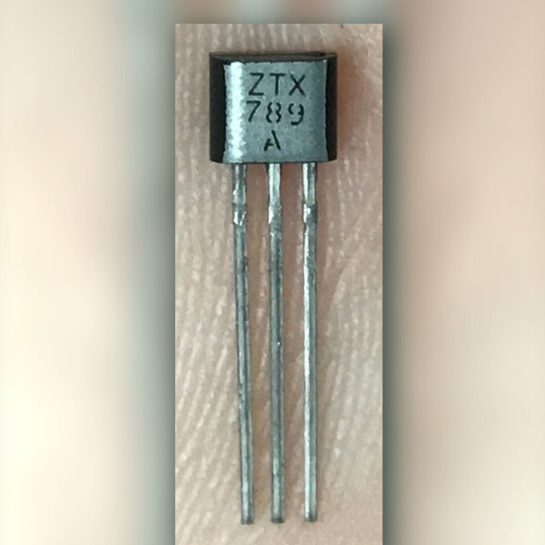 Diodes Incorporated ZTX789A transistor showing front face markings ZTX 789 A and leads.