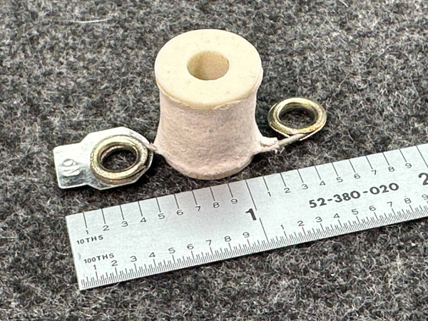 Allen-Bradley N9 Type N thermal overload heater element with two screw terminals, measured against a ruler.