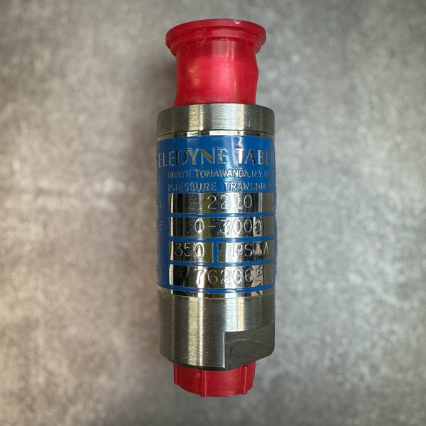 Teledyne Taber 2210 pressure transducer body showing blue label and 0–3000 PSI range.
