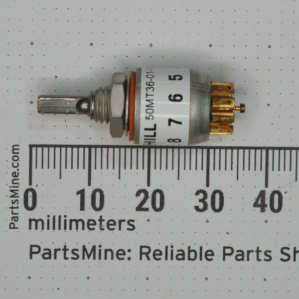 GRAYHILL 50MT36-01-1 label clear. Shaft flatted, threads clean, no visible wear. Solder lugs bright, no corrosion. Red O-ring intact.