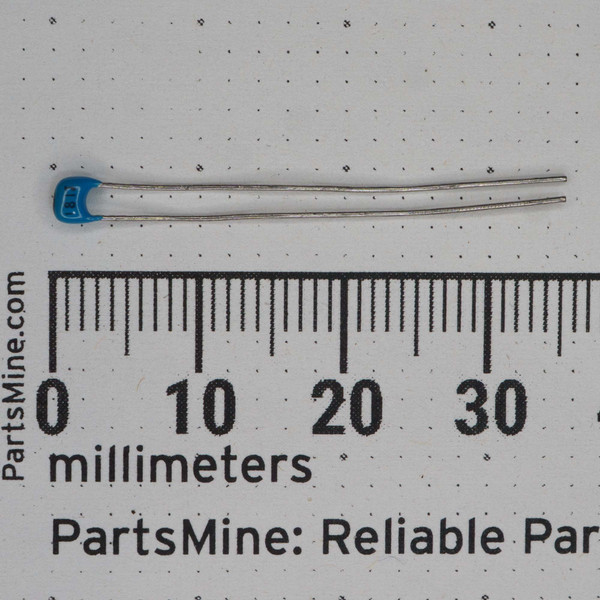 Blue epoxy body marked "181J" with straight, unkinked leads extending approximately 35mm; body measures roughly 4mm wide.