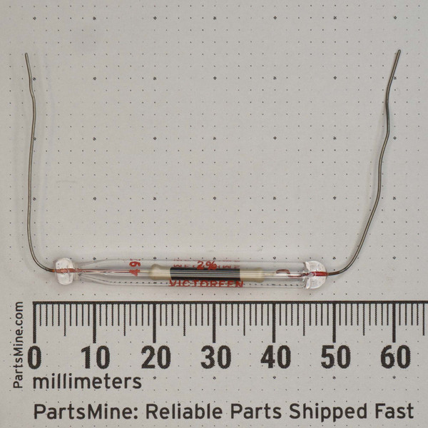 Glass-bodied axial resistor approximately 45 mm long; red print reads VICTOREEN and 2%; code 492 visible on capsule. Leads intact, glass clear.