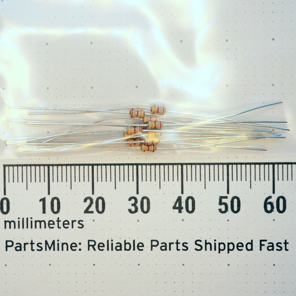 Unbranded 1/8 watt resistors with color bands aligned with a metric ruler.