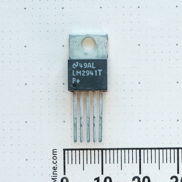 National Semiconductor LM2941T 5-lead TO-220 voltage regulator shown with scale.