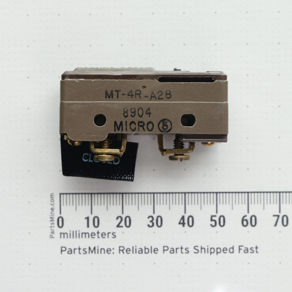 Side view of Micro Switch MT-4R-A28 against a metric ruler.