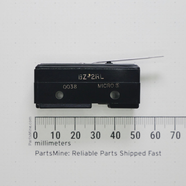 Side view of Micro Switch BZ-2RL alongside a millimeter ruler.