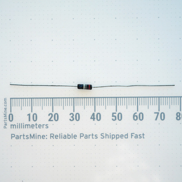 Zener diode 3.48V.4W-ZD shown full length against a millimeter scale.