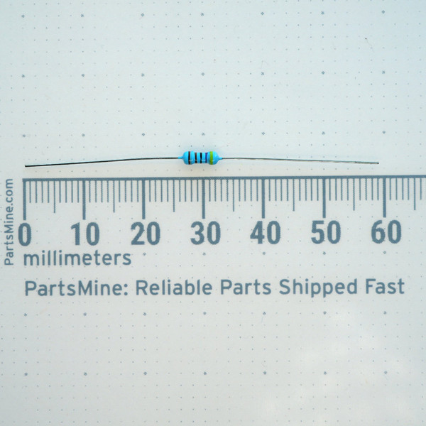 Unbranded 4.7K-.25W-R axial resistor against a millimeter ruler.