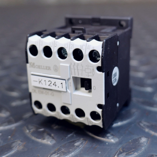 Moeller DIL EM-01-G contactor, angled front and side view.