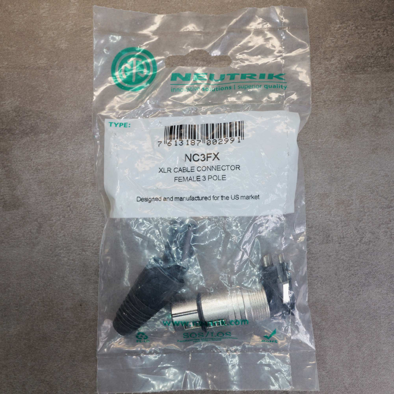Neutrik NC3FX 3-Pole Female XLR Cable Connector Solder Nickel Unused NOS