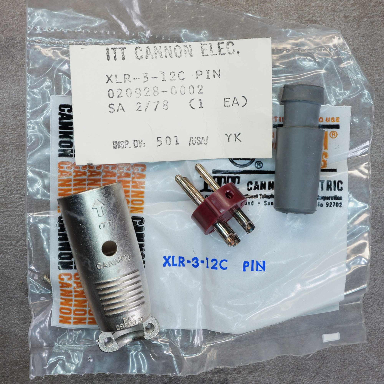 ITT Cannon XLR-3-12C 3-Pin Male Cable Mount XLR Audio Plug Connector NOS