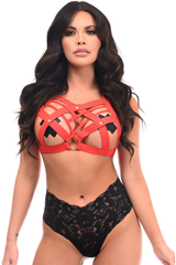 BOXED Red Stretchy Body Harness with Gold Hardware