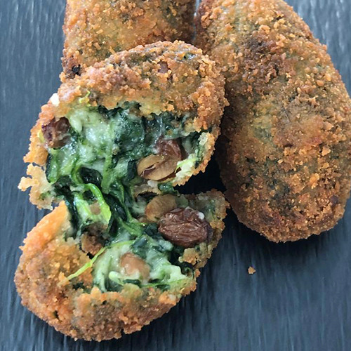 Croqueta vegetal SIN GLUTEN de espinacas, pasas y piñones