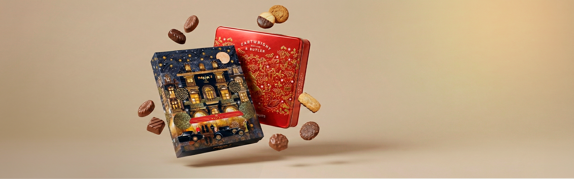 Campaña bombones Maxim's y galletas Cartwright