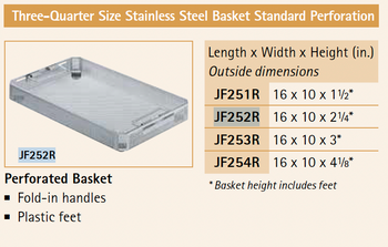 Product Aesculap Eccos Perforated Basket, Standard 3/4, w/Feet, 406mm x 253mm x 56mm | JF252R Image
