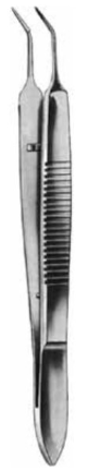 Product Vet Spectrum Mcpherson Iris Forcep, 4" (10cm), Angled, Smooth Tip, 0.45mm Tip Width, 7mm Tip Length | SAH.722646 Image