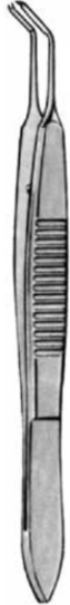 Product Vet Spectrum Castroviejo Suture Forcep, 4" (10cm), Angled, 1x2 Teeth, 0.5 mm Tip, W/ Tying Platform | SAH.762003 Image