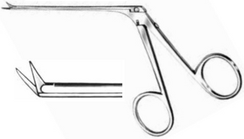 Product Vet Spectrum Bellucci Ear Scissor, 3.25" (8cm) Shaft Length, Bent Upwards, Mini Tip, 5.5 x 1.3 x 2.0 mm Tip | SAH.724015 Image