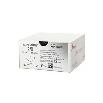 Product Peters Surgical MONOTIME, Polydioxanone, 70cm Long, Violet, 2/0 (3 Dec), 30mm Needle, 1/2C, Taper | 14S30E Image