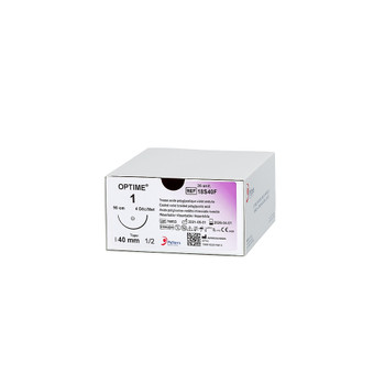 Product Peters Surgical OPTIME, Polyglycolic Acid, 75cm Long, Violet, 5/0 (1 Dec), 18mm Needle, 1/2C, Taper | 18S10C Image