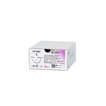 Product Peters Surgical OPTIME, Polyglycolic Acid, 75cm Long, Violet, 3/0 (2 Dec), 16mm Needle, 3/8C, Reverse Cutting | 18S20H Image