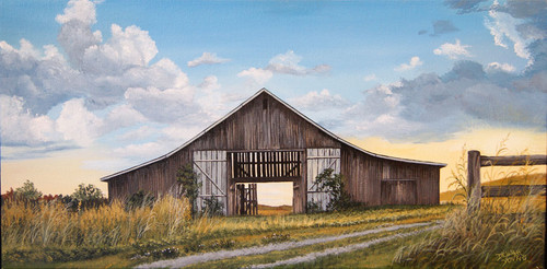 Amber Sunset on the Barn.
The light of God comes to us in many different ways, through sermons, a friend's compassion or sometimes just through the gentle peace that God is there.  When I see light bursting through I know He is reminding me He is the light to my path.  This landscape print is on a stretched canvas 24 x 12 and grabs your attention in a barn siding frame.