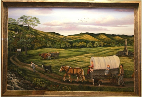The Long Haul" is a 20x30"  stretched canvas giclee print  that depicts the journey of the traveler trudging along moving his family to a new location, a new hope and a new dream with the help of a wagon train.  It is also an illustration of Psalms 120-134, the Songs of Ascent.  From the Israelite's pilgrimage to the American Frontier to 2017, we are all seeking a destination by miles or years.  Our goal is to not become weary along the way.