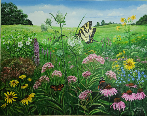 July Wildflowers with Yellow Swallowtail-original  July Wildflowers with Yellow Swallowtail-original