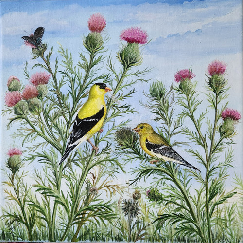 Goldfinch & Thistles - original 