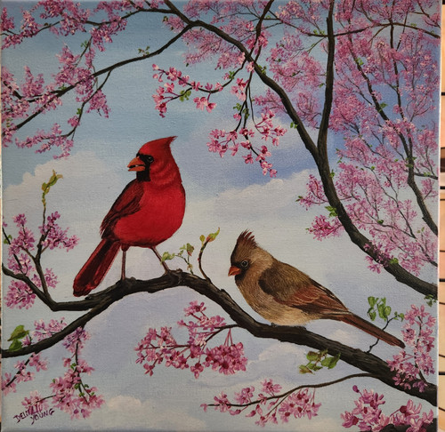 Cardinals with Redbuds- sold 